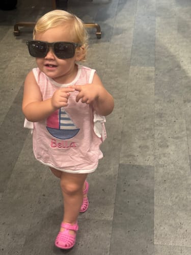 Customer photo review of Sailboat Applique Pink Stripe Elsy Bloomer Set