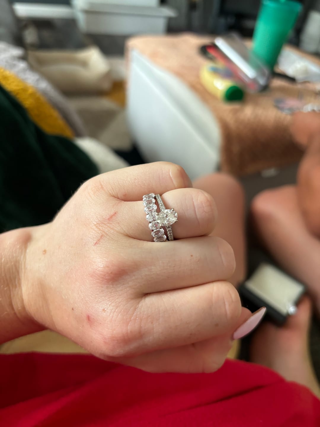 Customer photo review of S925 Half Oval Cut Moissanite Simulated Diamond Wedding Band In Sterling Silver