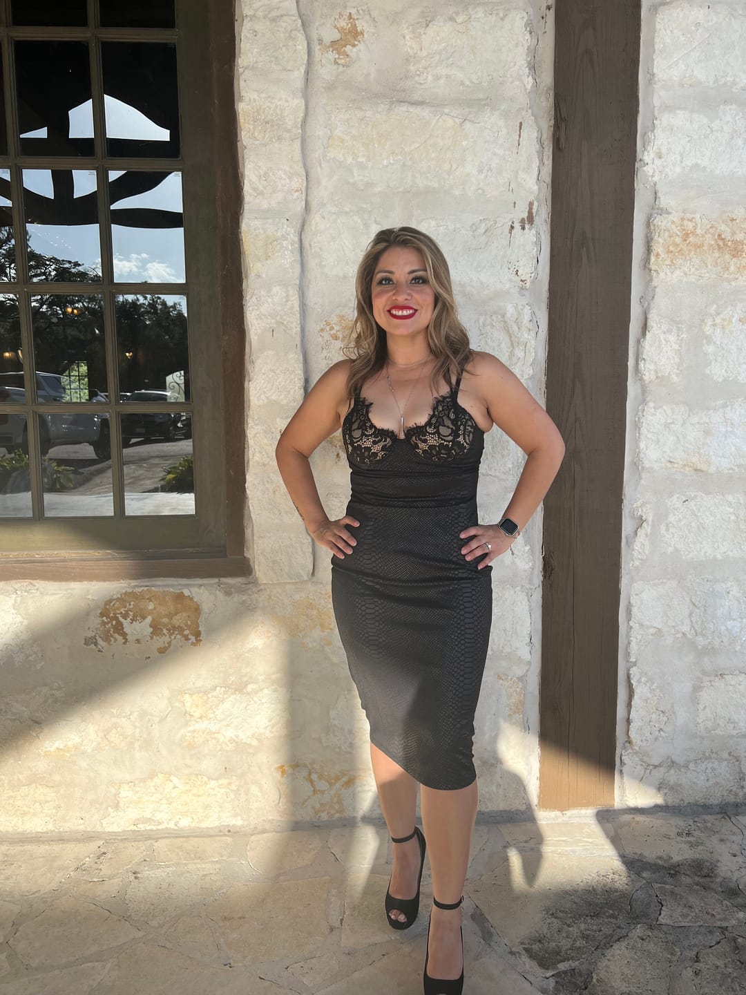 Customer photo review of Chantria Black Lace Bustier Snake Skin Print Dress