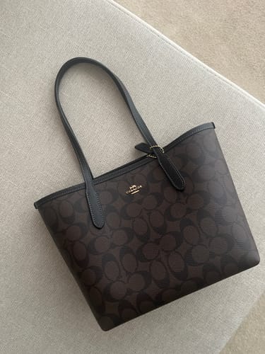 Customer photo review of Mini City Tote In Signature Canvas (Gold/Brown Black)