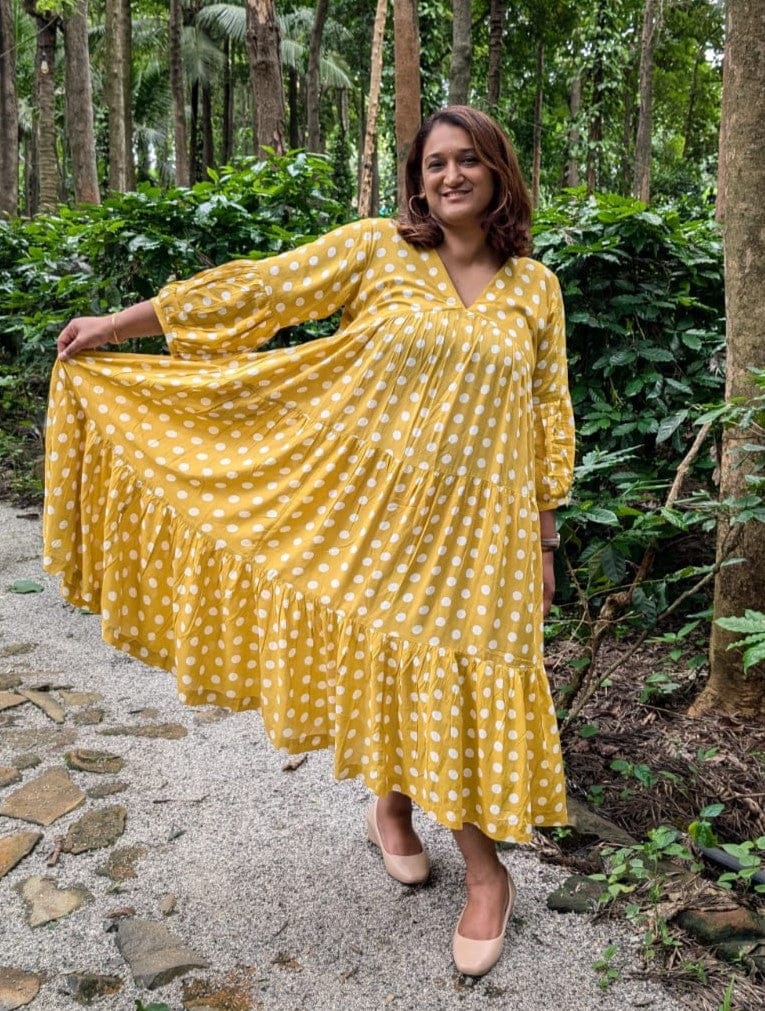 Customer photo review of Bonjour Yellow Polka Modal Maxi Dress