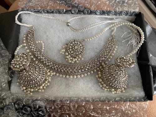 Customer photo review of Urooj - Handcrafted Necklace Set with Jhumka Earrings & Maang Tikka