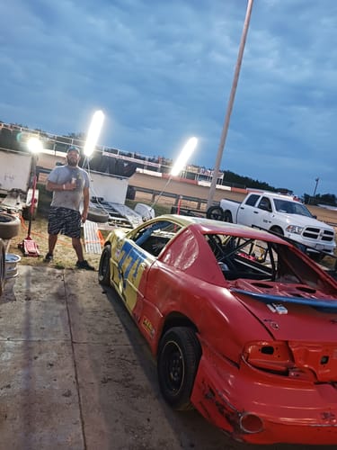 Customer photo review of Racing Trailer Pit Lights – Dual 10 Foot Pole 20,000 Lumens