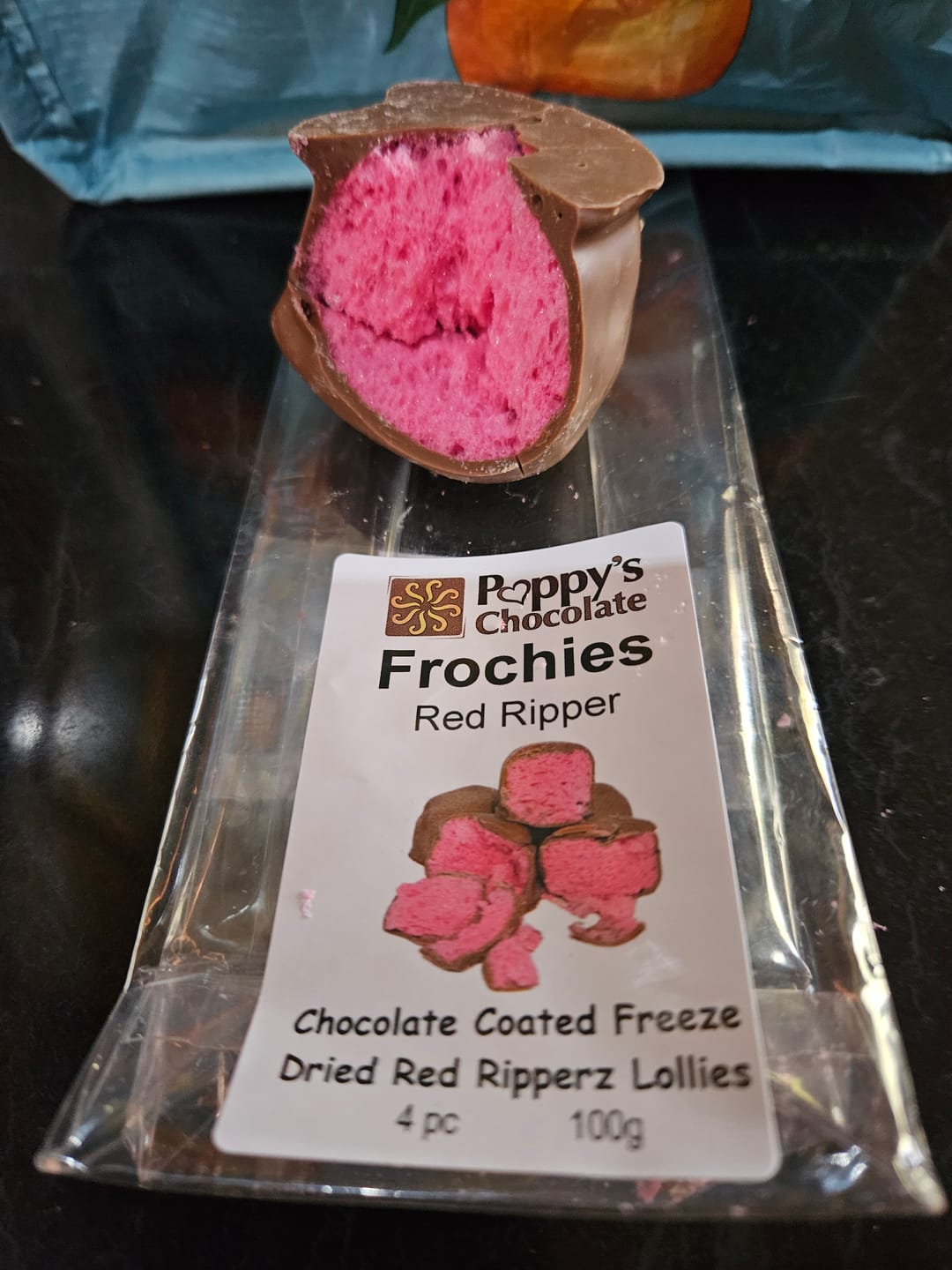 Customer photo review of Frochies Red Ripper chocolate coated freeze dried lollies