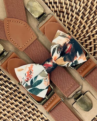 Callie M. review of Ivory Terracotta Bow Tie with Cognac Vegan Leather Buckle Suspenders image 1 out of 1