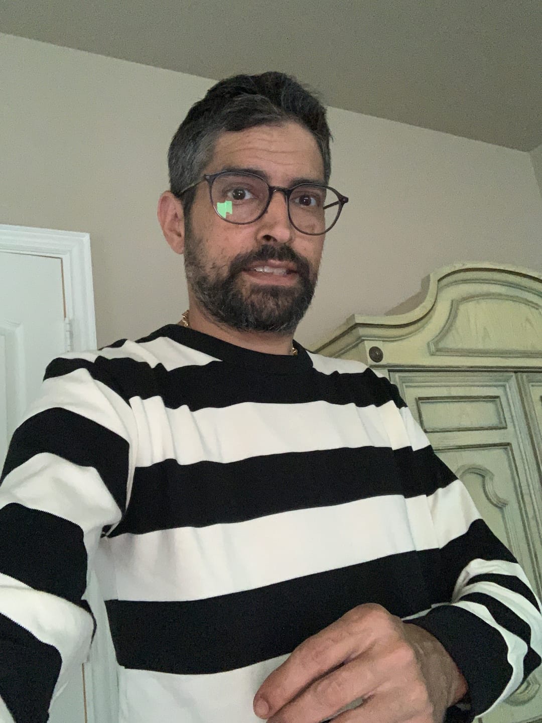 Customer photo review of 9 oz Wide Striped Long Sleeve T-Shirt