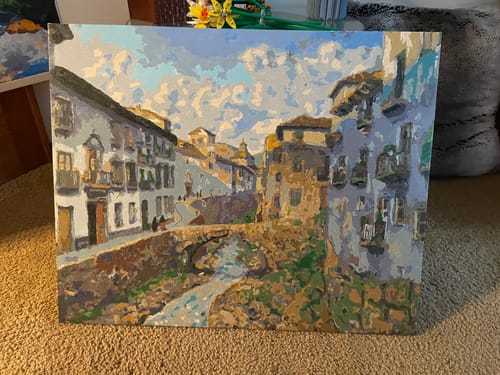 Customer photo review of L'estanque aux Toits Rouges - Paint by Numbers