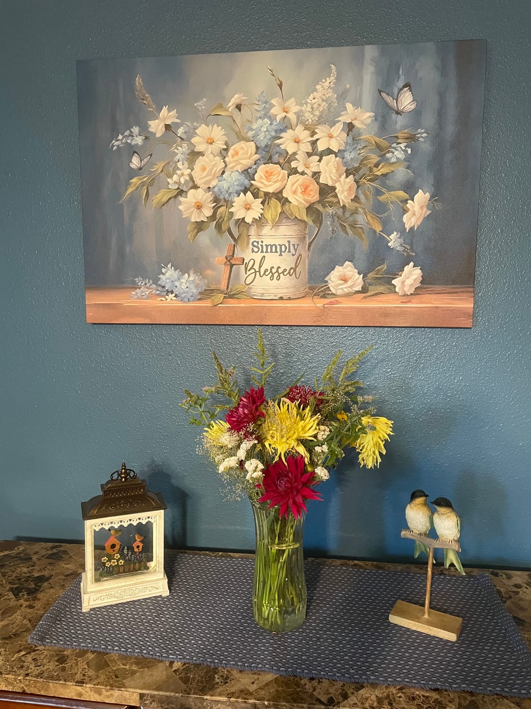 Customer photo review of Simply Blessed Wall Art Canvas, Flowers and Butterflies, Christian Wall Decor