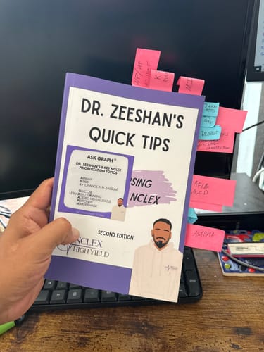 Customer photo review of DR. ZEESHAN'S QUICK TIPS FOR THE NCLEX BOOK + NHY MYSTERY STICKER PACK￼