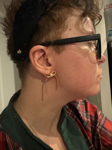 Customer photo review of GOLD BOW STUD EARRINGS