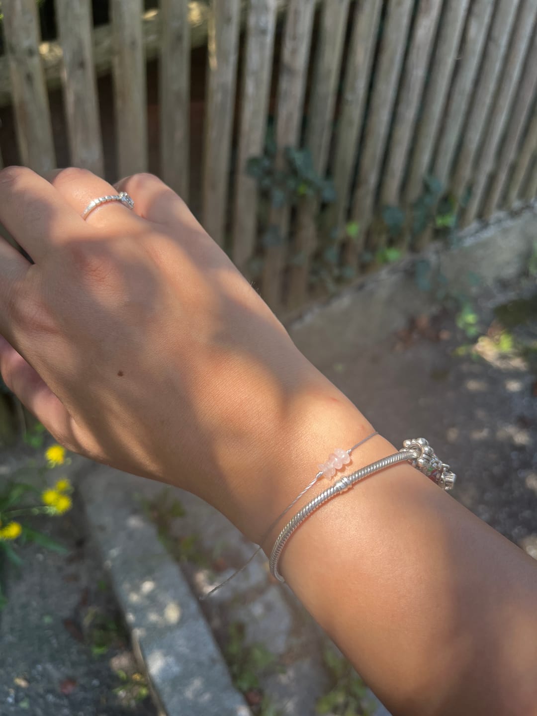 Customer photo review of Rose Quartz Chip Bracelet