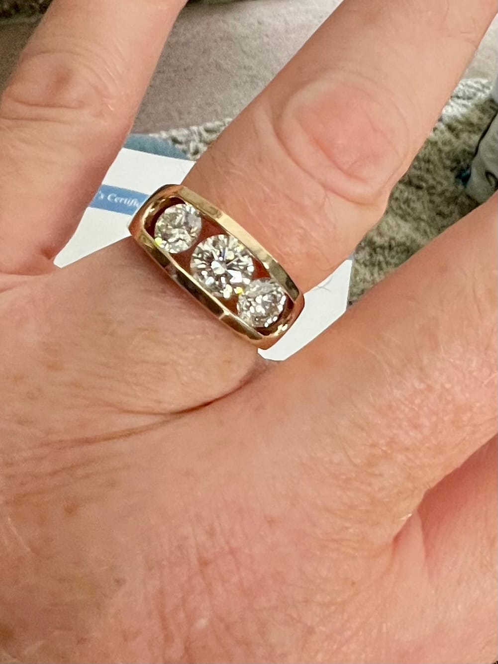 Customer photo review of 3 Stone Diamond Men's Ring Gold 2.50 Carats