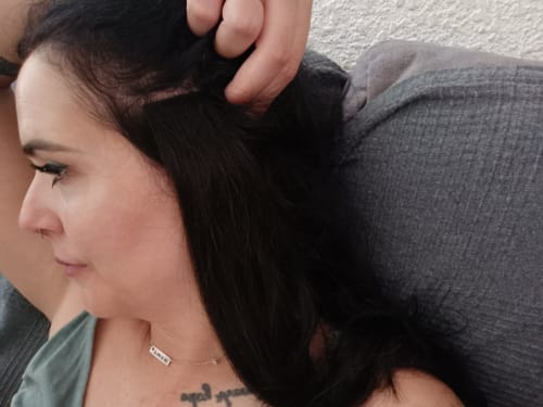Customer photo review of Full Shine Virgin Human Hair Invisible Injection Tape in Extensions Natural Black (#1B)
