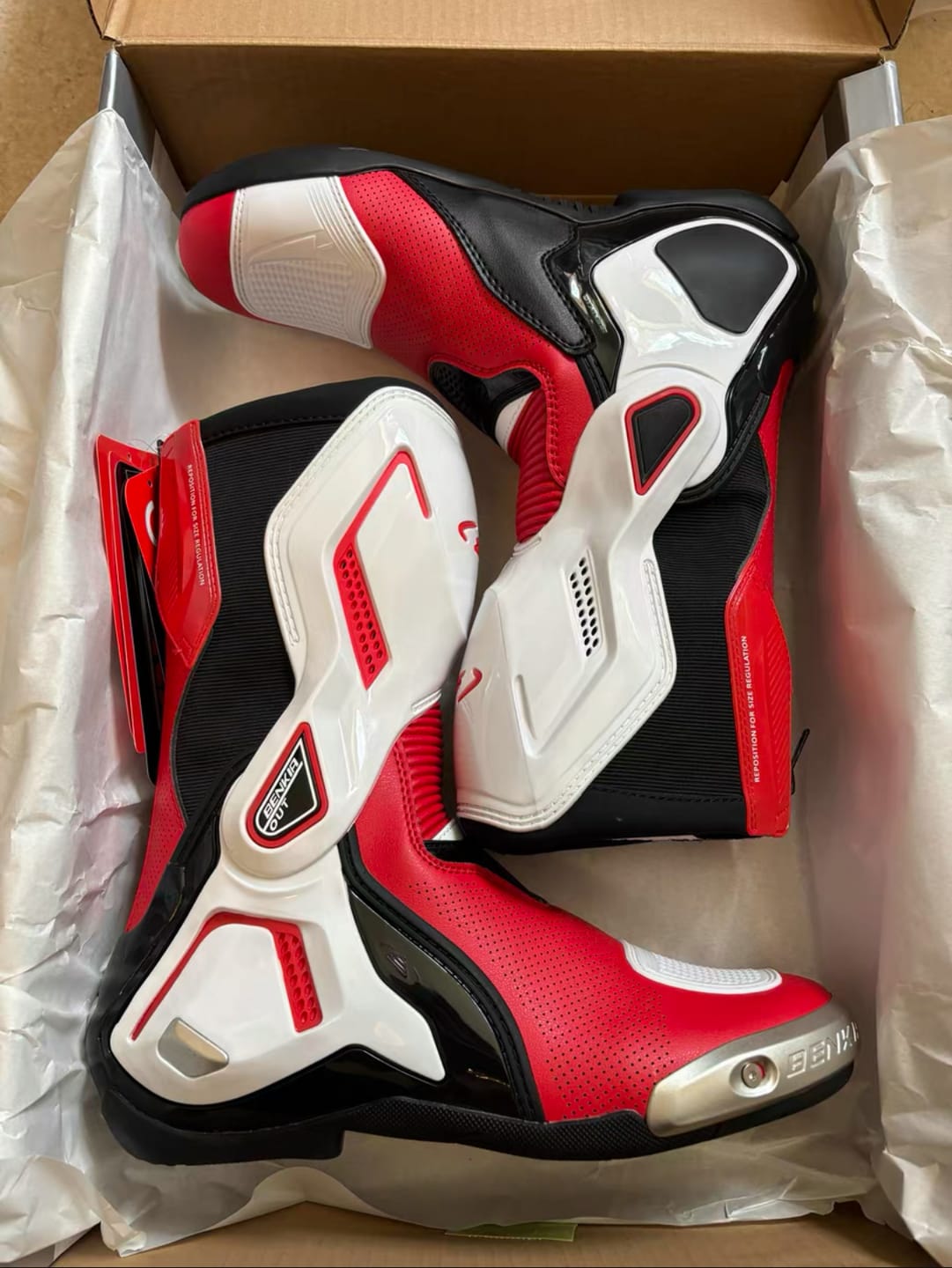 Customer photo review of Allgoal Motorcycle Riding Boots White/Red