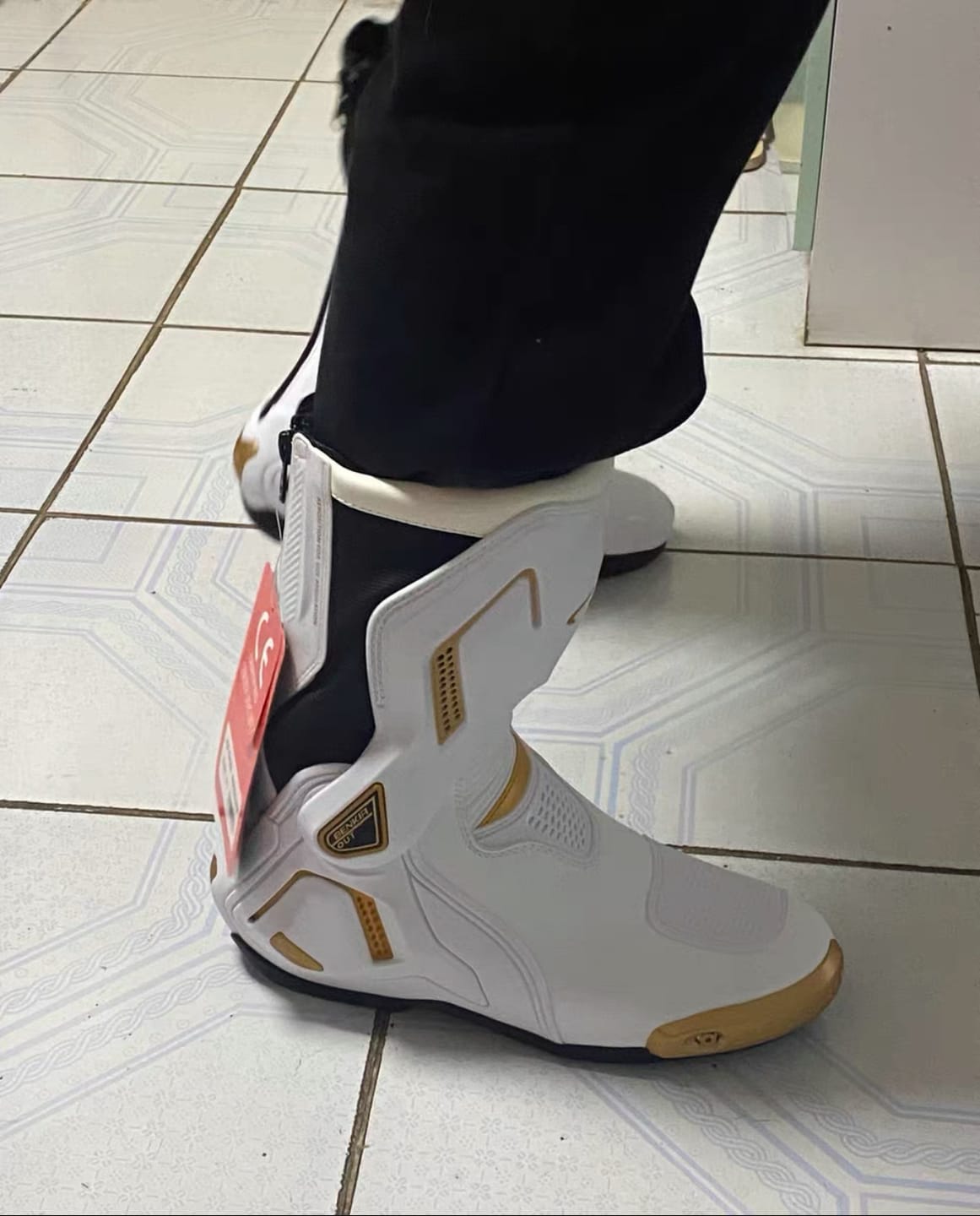 Customer photo review of Allgoal Motorcycle Riding Boots White/Gold