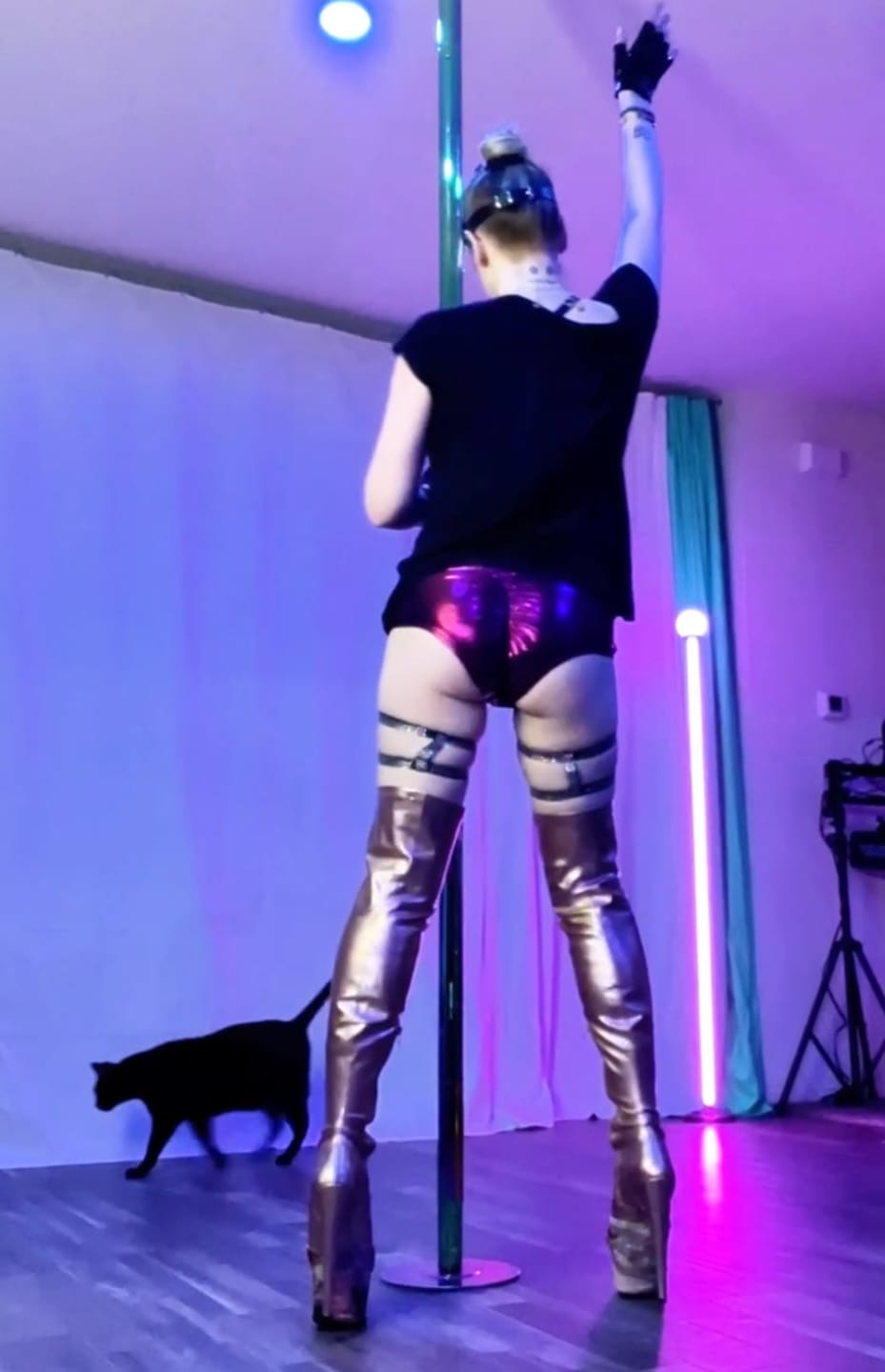 Customer photo review of Metallic Pin-up High Waisted Hot Pants