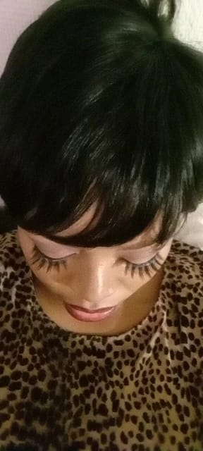 Customer photo review of Luvwin Classic Pixie Cut Style Wig With Layered Bangs For Black Women