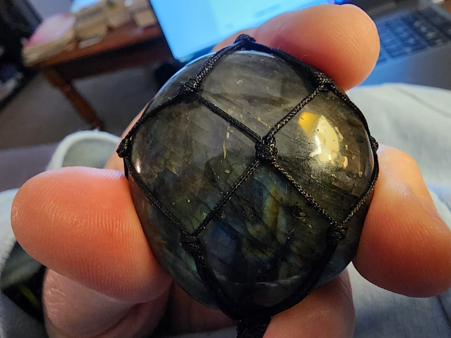 Customer photo review of Dragon's Heart Labradorite Necklace