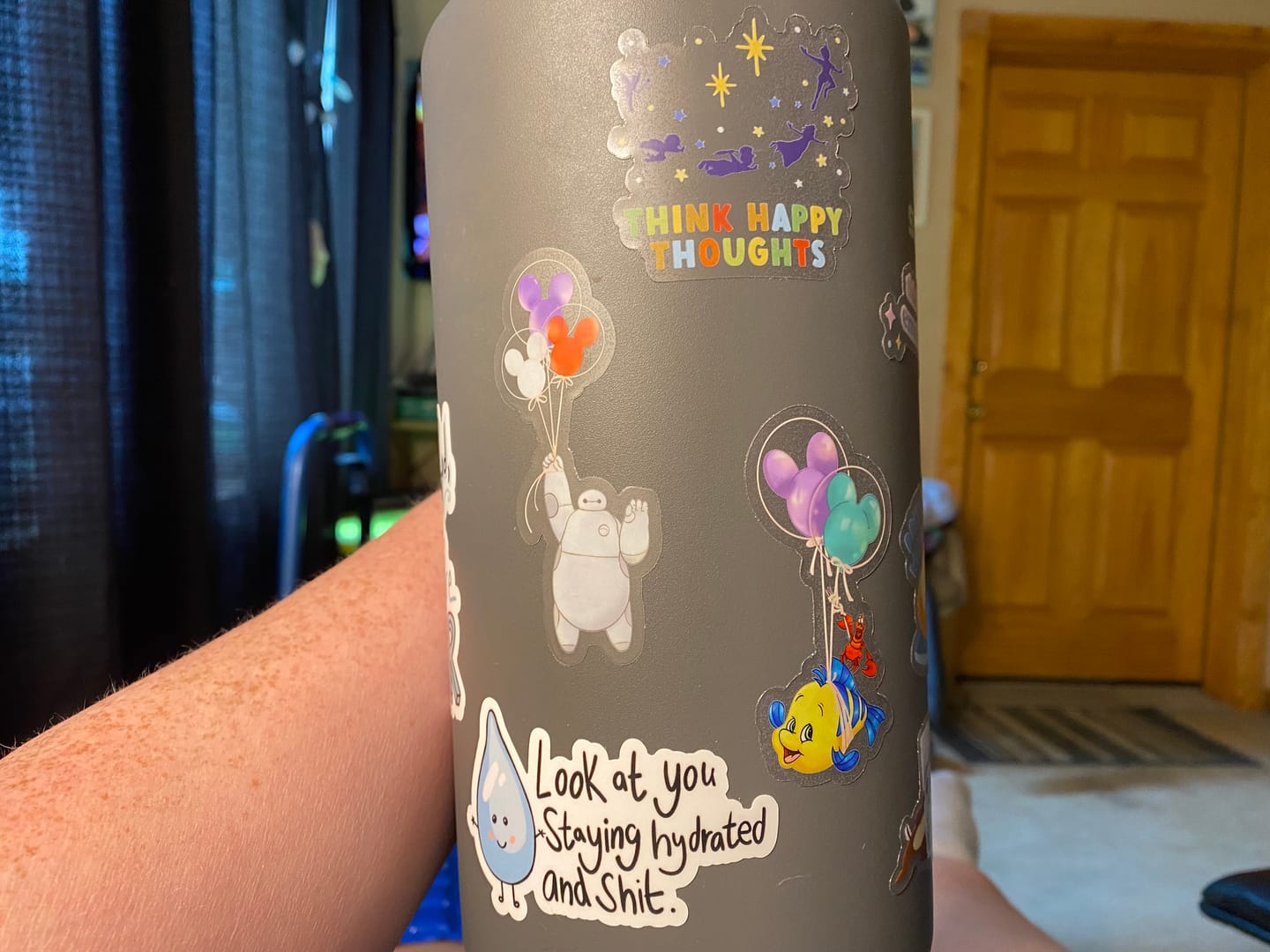 Customer photo review of "Look At You Staying Hydrated And Shit" Water Bottle Sticker
