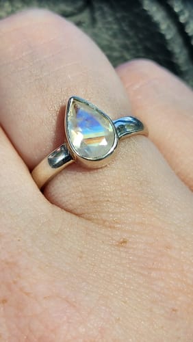 Customer photo review of High Flash Rainbow Moonstone (White Labradorite) Rings