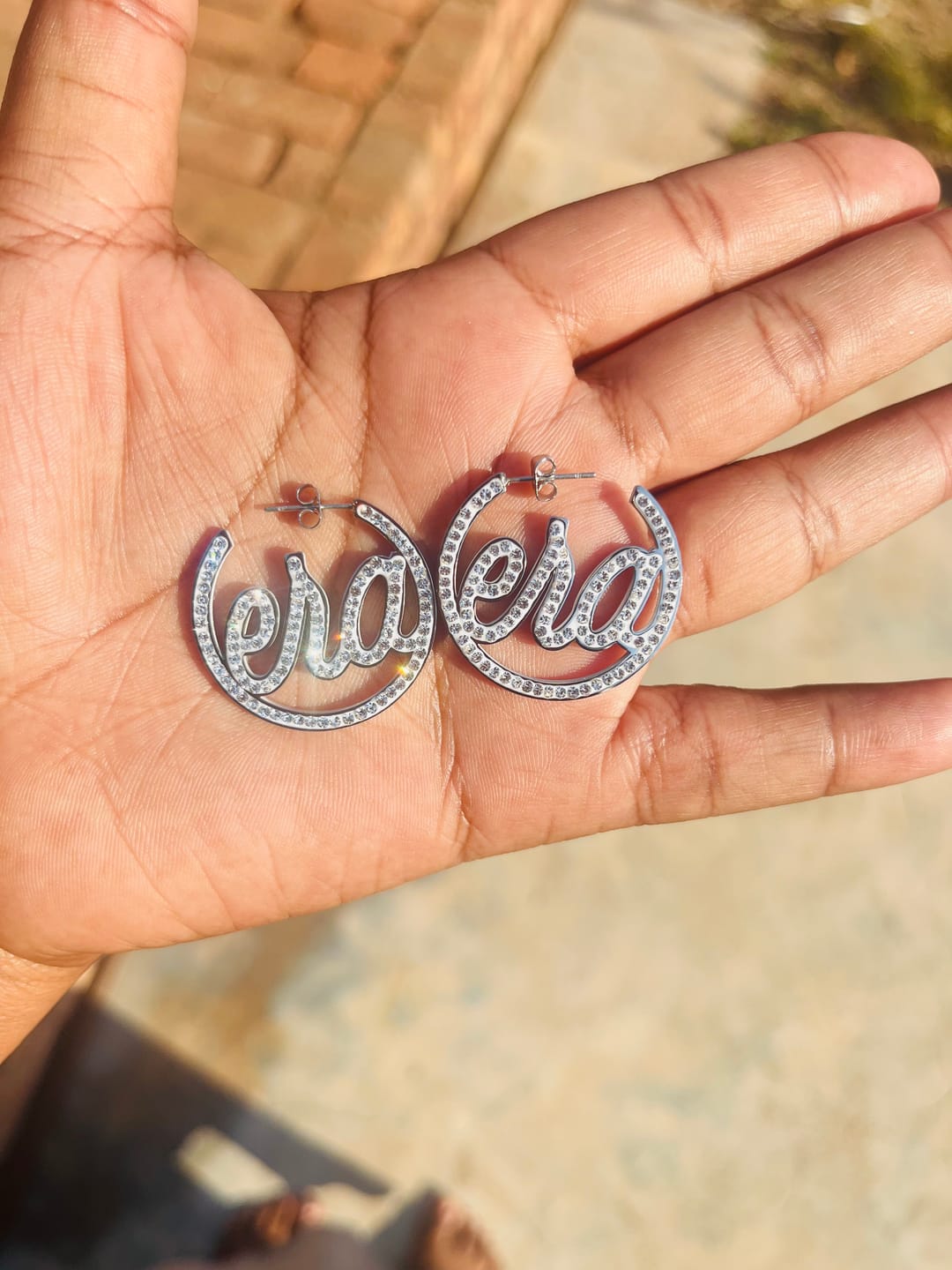 Customer photo review of Silver Luxe Mini Logo Hoops
