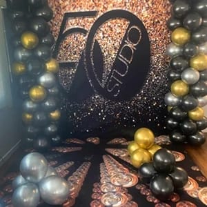 Customer photo review of Studio 54 Birthday Party Photo Backdrop With Floor