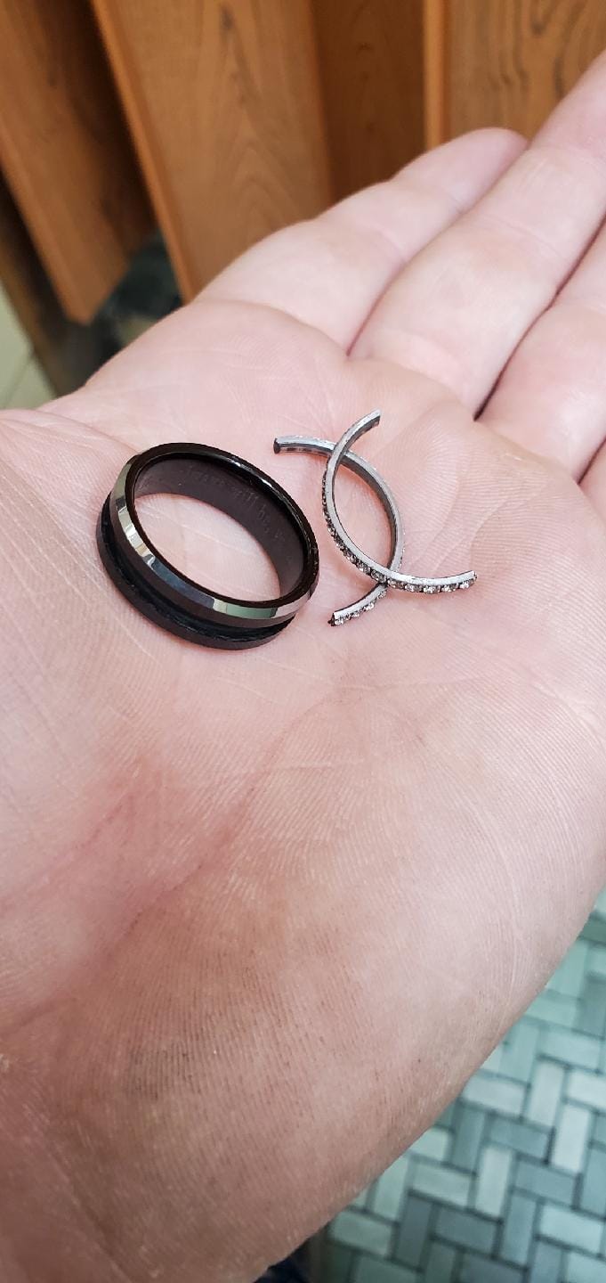 Customer photo review of 8MM - TUNGSTEN WEDDING BAND Polished Edges CUBIC ZIRCON BEVELED EDGE