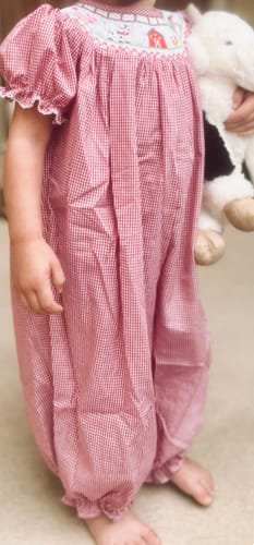 Customer photo review of Farm Smocked Red Gingham Long Bubble