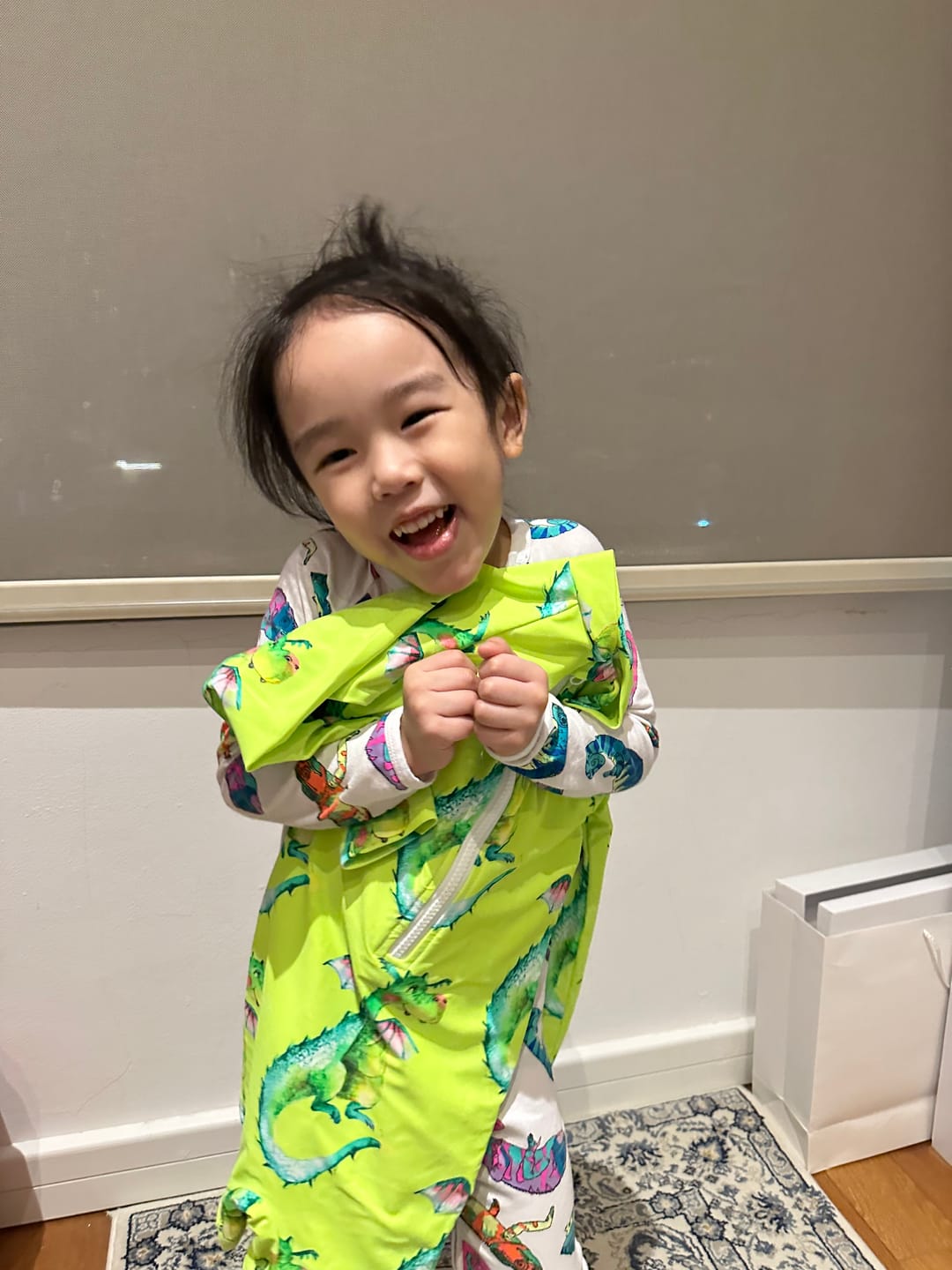 Customer photo review of PREORDER Fluro Dragon Unisex Long Sleeve Zip Swimmers (Ships w/c 6th May)
