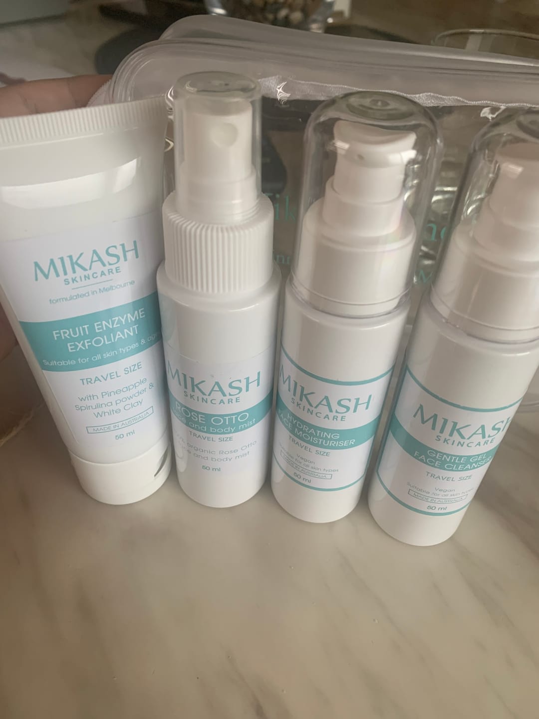 Customer photo review of Mikash trial size skincare set