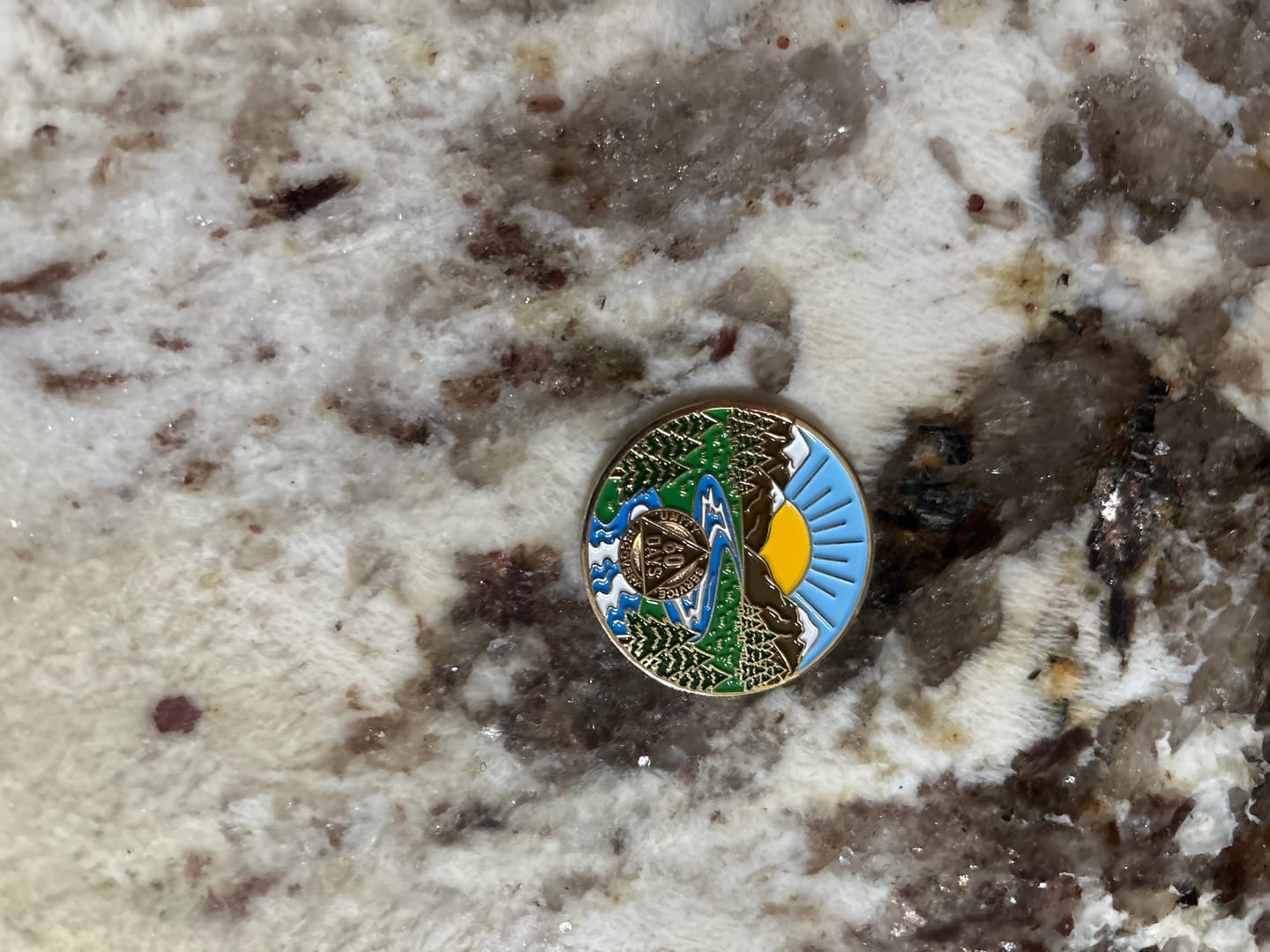 Customer photo review of 60 Days Sobriety Mint Winding River Gold Plated AA Recovery Medallion - 2 Month Chip/Coin
