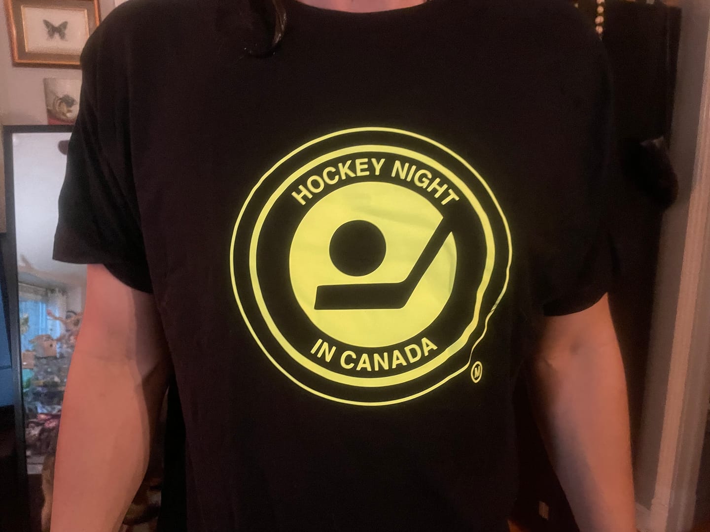 Customer photo review of HNIC Neon Yellow Retro Logo T-shirt