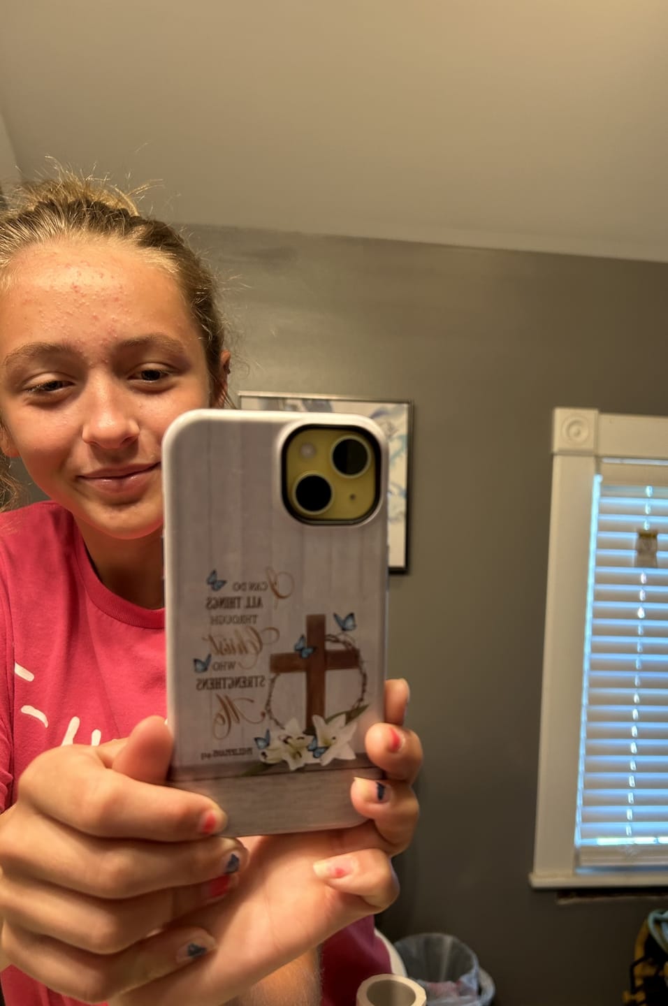 Customer photo review of Philippians 4:13 I Can Do All Things Through Christ, Wooden Cross Flower Butterflies, Phone Case