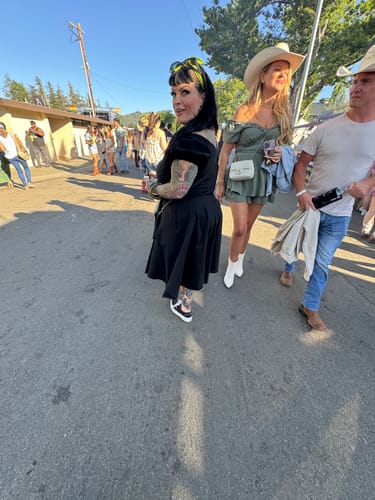 Customer photo review of Peasant Swing Dress in Black - Vixen by Micheline Pitt