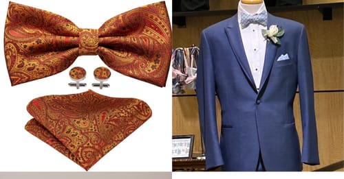 Customer photo review of Ties2you Paisley Tie Burnt Orange Men's Pre-Tied Bow Tie Pocket Square Cufflinks Set