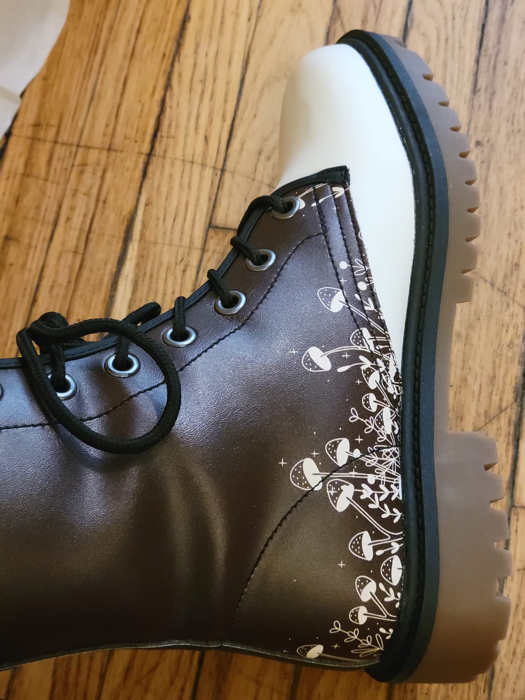 Customer photo review of Walk In The Woods Brown And Beige Vegan Leather Combat Boots