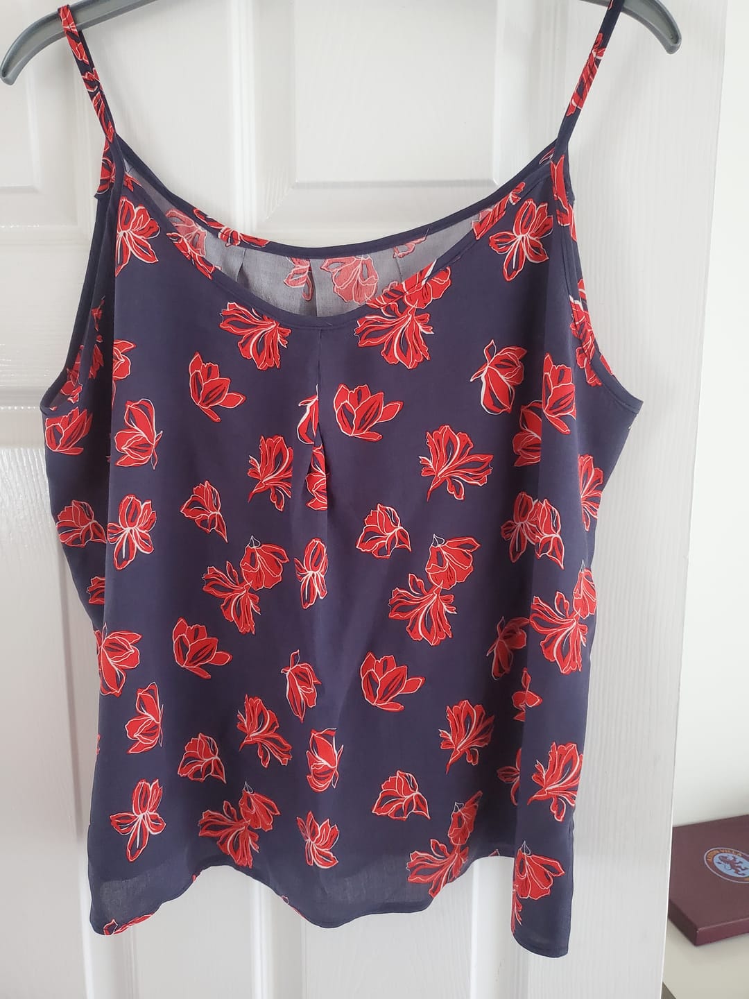 Customer photo review of Red Floral on Navy Viscose Challis Fabric