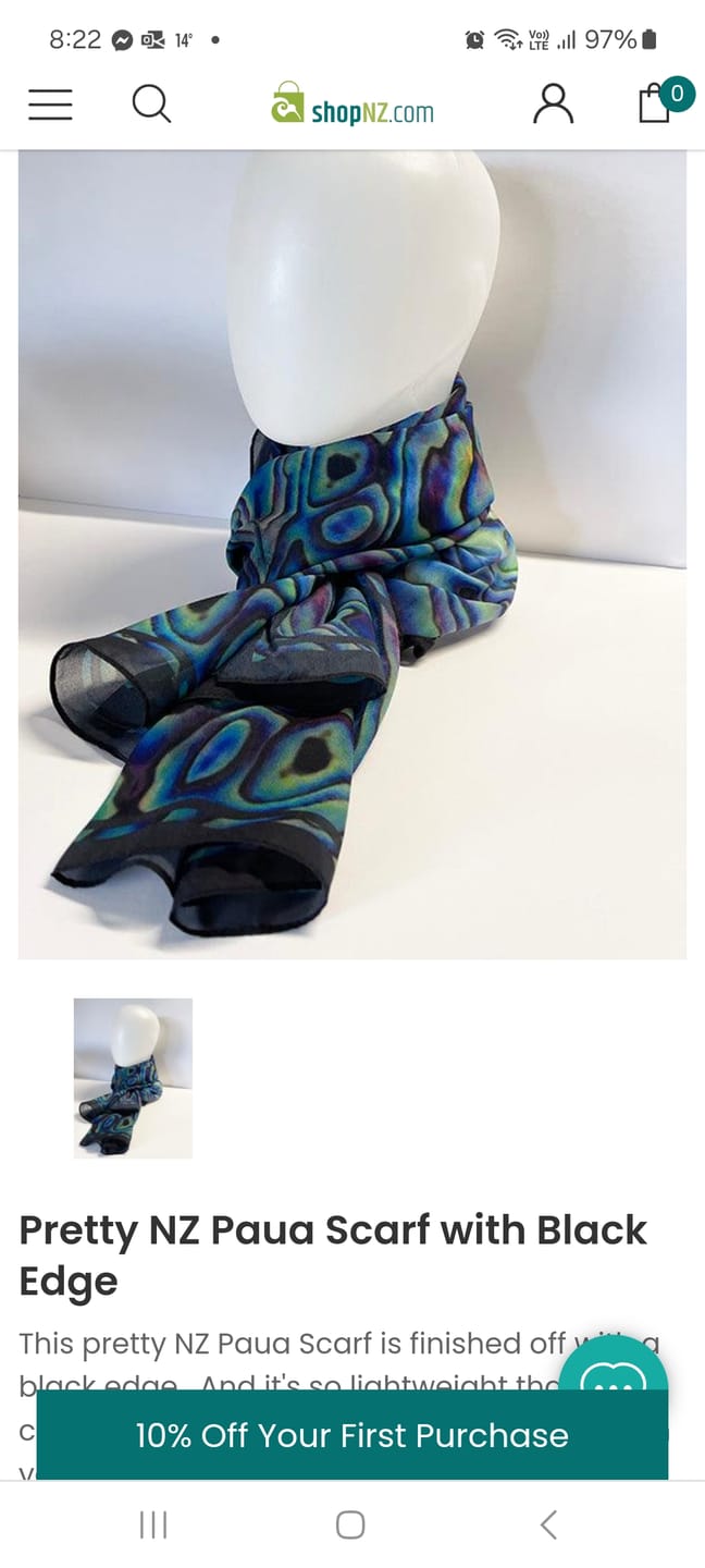 Customer photo review of Pretty NZ Paua Scarf with Black Edge