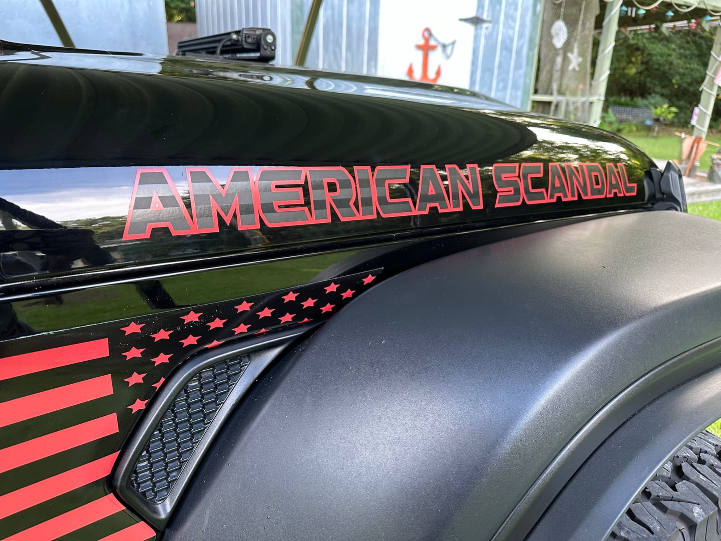 Customer photo review of Premium Black Flag Hood Lettering | Set of 2
