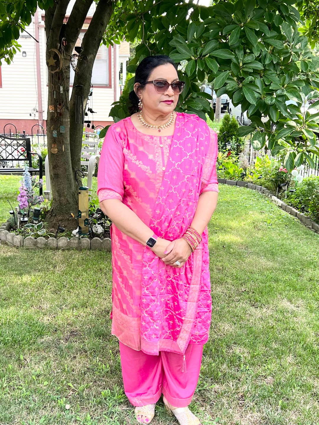 Customer photo review of Pink Color Roka Nikah Wear Salwar Kameez Plazzo Suits Plus Size Stitched Plazzo Suits