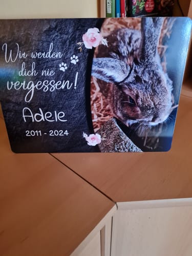 Customer photo review of Kaninchen Gedenktafel mit Foto & Spruch (UV- & Wetterfest)