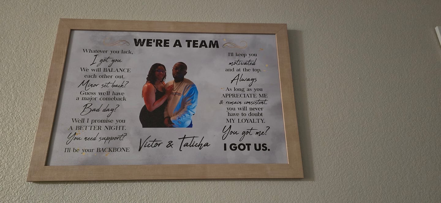 Customer photo review of We're A Team I Got Us Black African Couple - Personalized Wrapped Poster