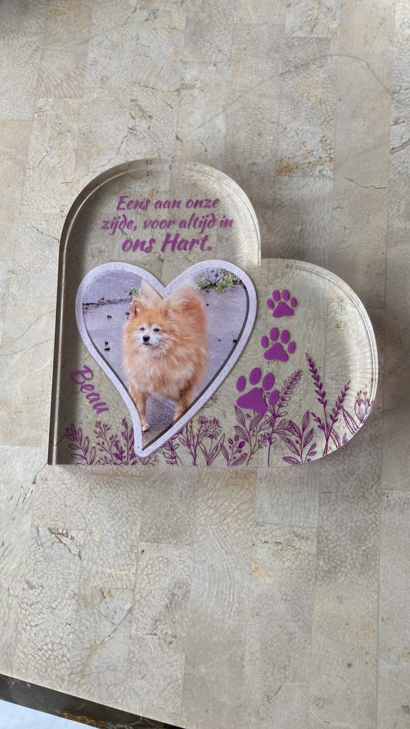 Customer photo review of Eens aan mijn zijde - Gepersonaliseerd glazen hart
