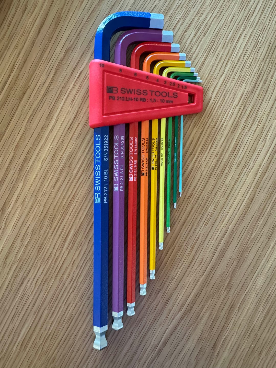 Customer photo review of PB Swiss Tools PB 212.LH-10 RB CN Rainbow Ball End Hex Set, 1.5 - 10 mm, 9 Pc.