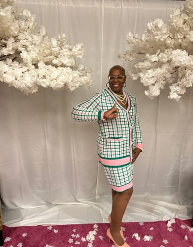 Customer photo review of Alpha Kappa Alpha Houndstooth Cardigan Set PRE ORDER