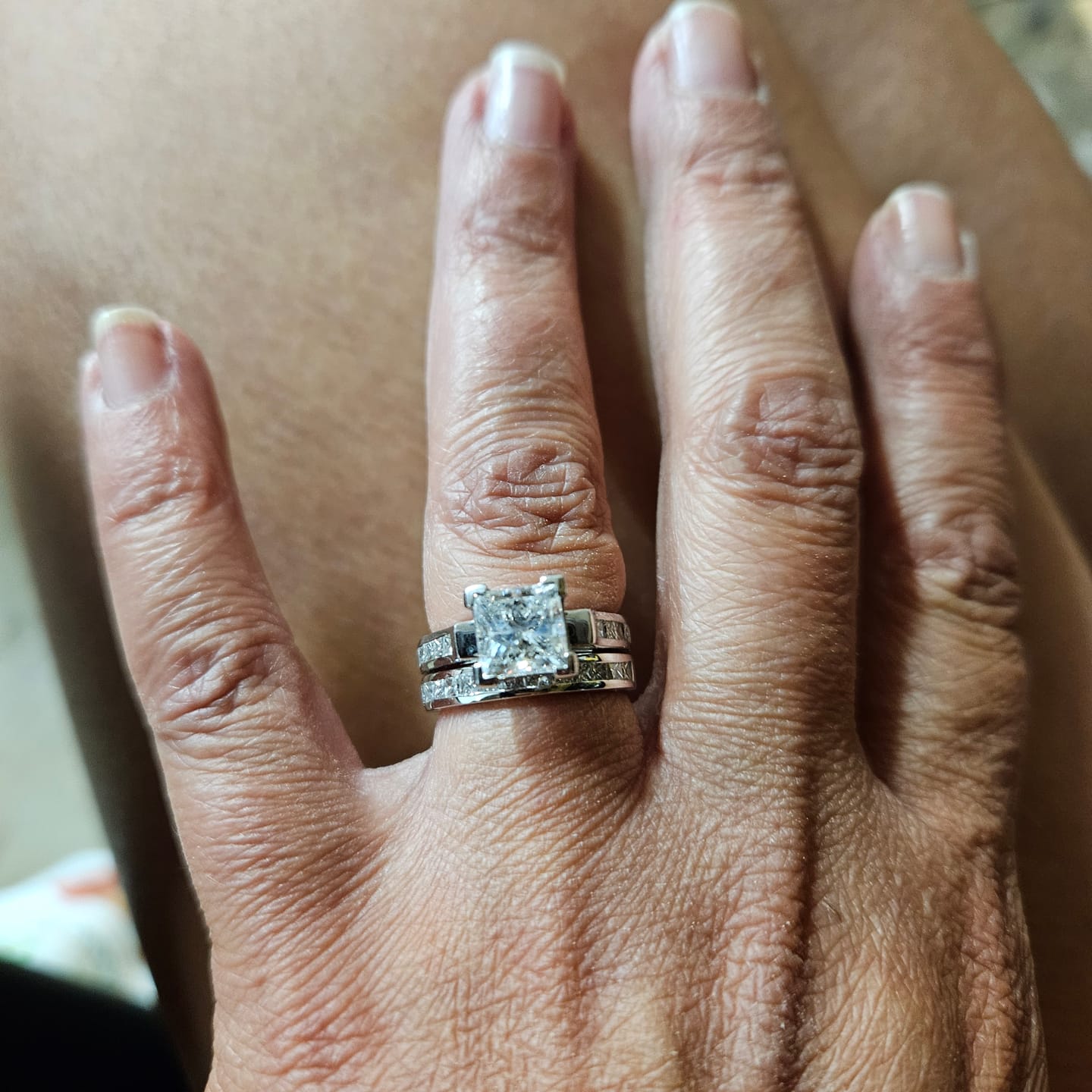 Customer photo review of 4 Carats Princess Diamond Engagement Ring Set White Gold 14K Channel