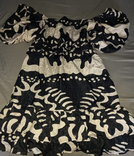 Customer photo review of Allover Print Puff Sleeve Ruffle Hem Dress