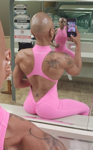 Customer photo review of Pink Sleeveless Zipper Scrunch Butt Jumpsuit