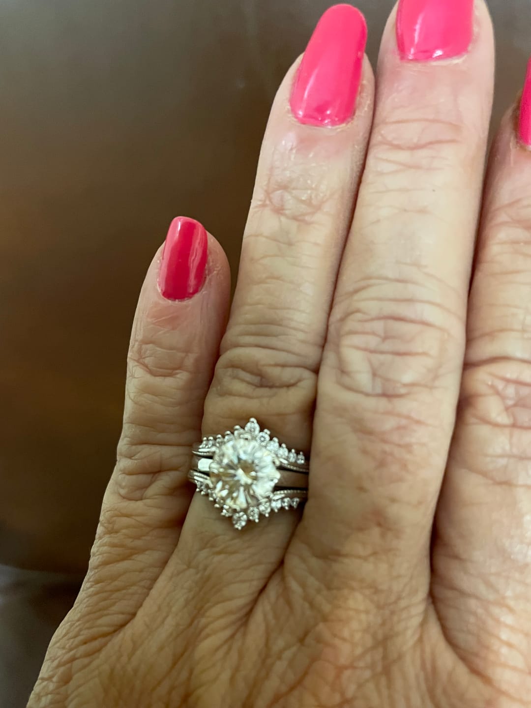 Customer photo review of Solitaire Moissanite With Enhancer Shank Bridal Engagement Ring Set