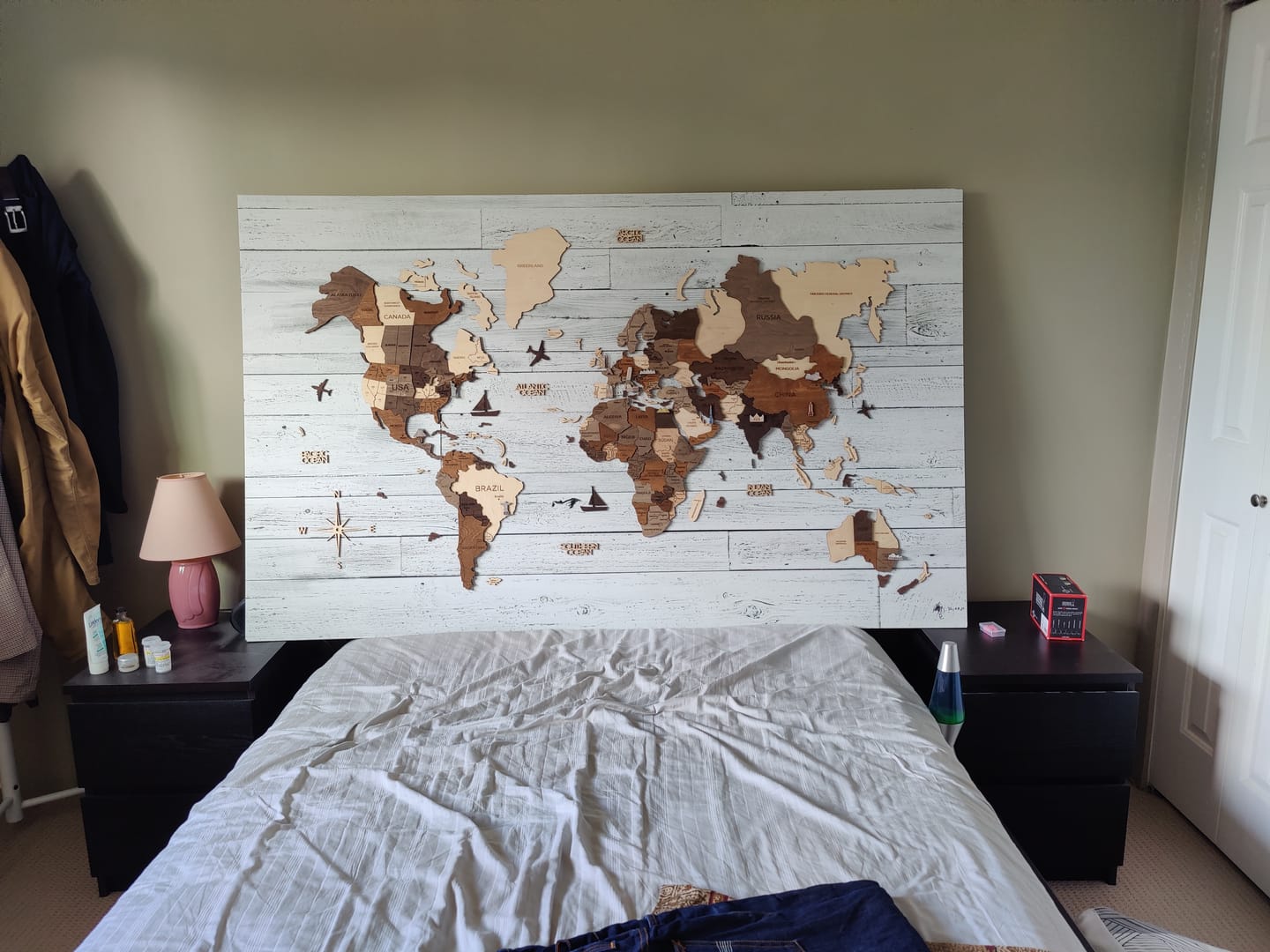 Customer photo review of 3D Wooden World Map Dark Walnut